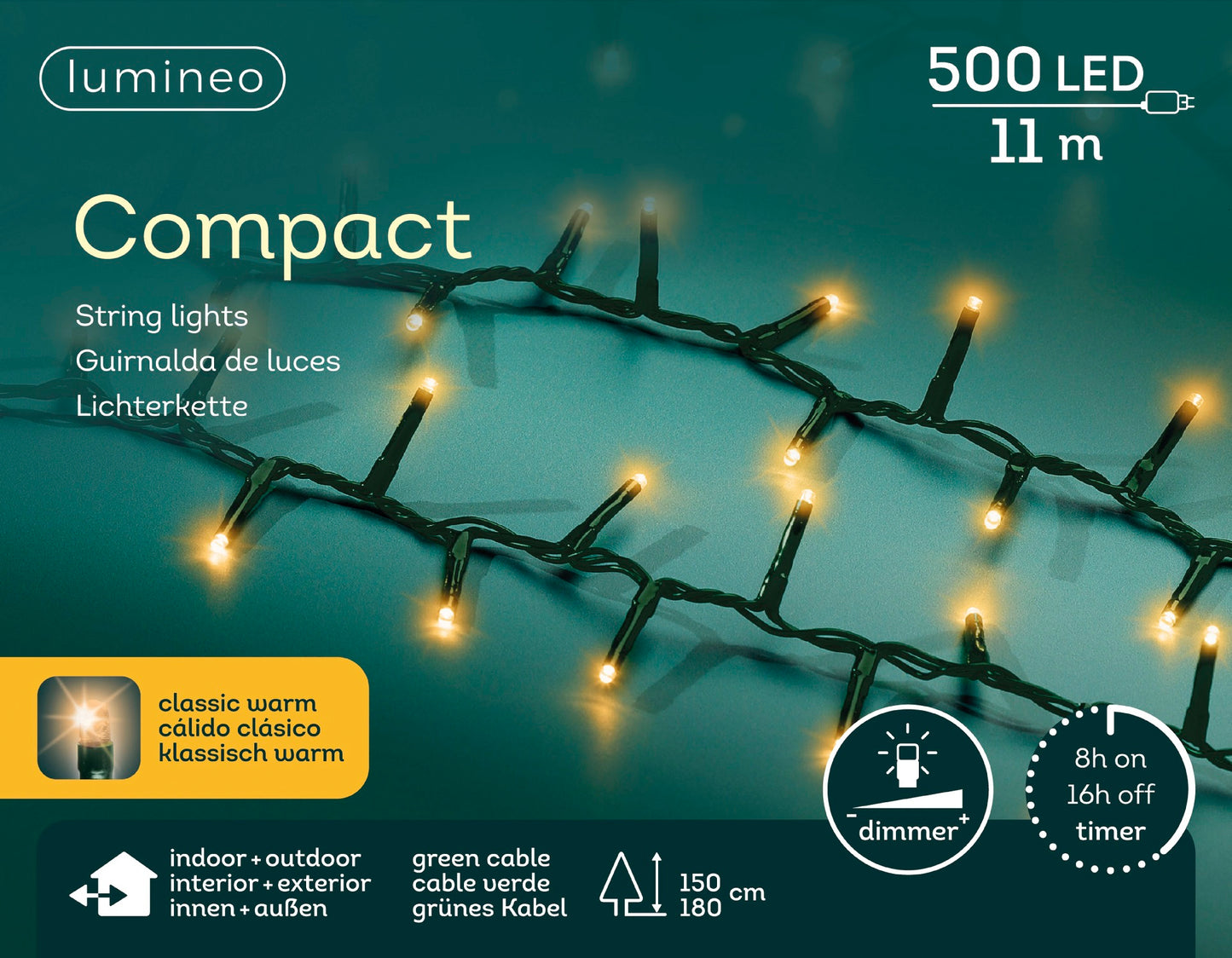 Lichterkette Compact 500 LED 11 m klassisch warm, grünes Kabel