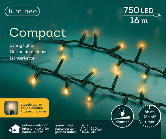 Lichterkette Compact 750 LED 16 m klassisch warm, grünes Kabel
