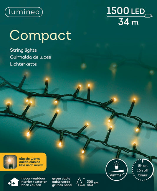 Lichterkette COMPACT 1500 LED 34 m klassisch warm, grünes Kabel