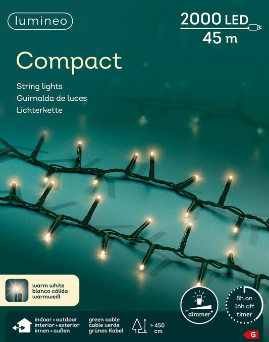 Lichterkette COMPACT 2000 LED 45 m warm weiß, grünes Kabel