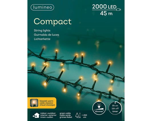Lichterkette COMPACT 2000 LED 45 m klassisch warm, grünes Kabel