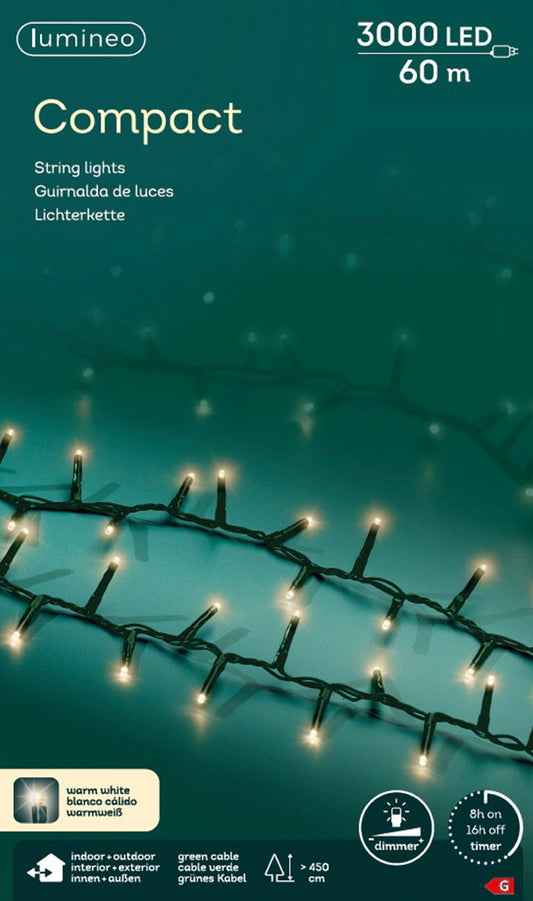 Lichterkette COMPACT 3000 LED 60 m warm weiß, grünes Kabel