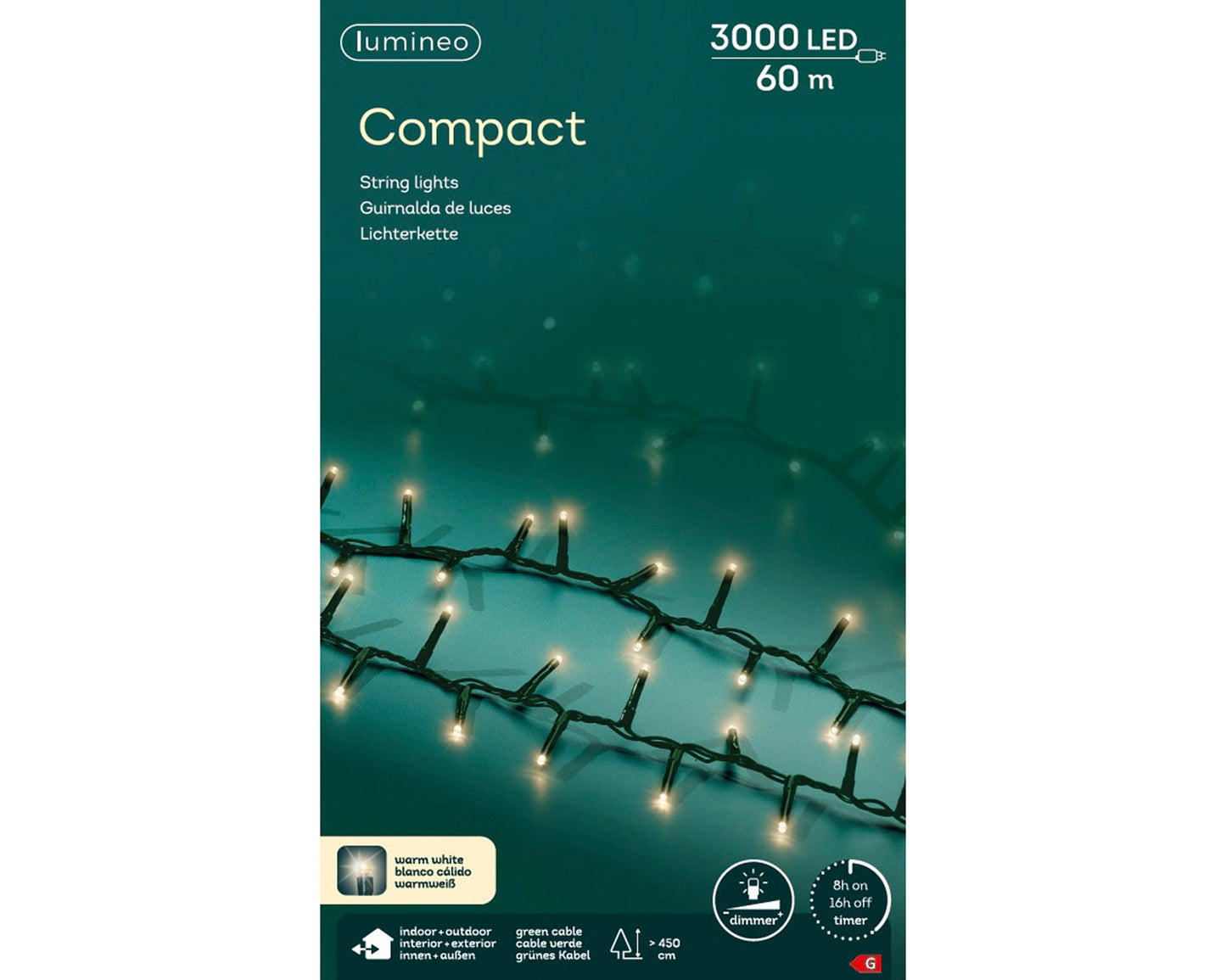 Lichterkette COMPACT 3000 LED 60 m warm weiß, grünes Kabel