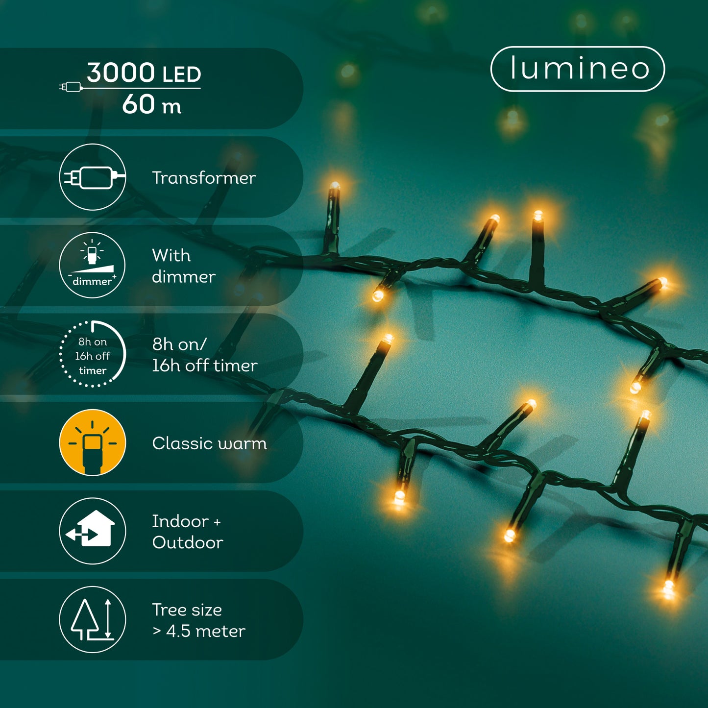 Lichterkette COMPACT 3000 LED 60 m klassisch warm, grünes Kabel