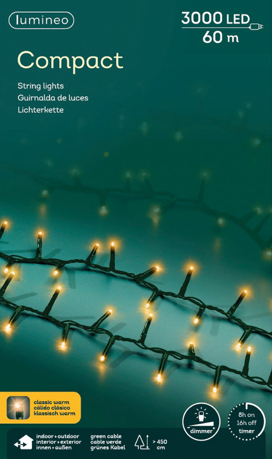 Lichterkette COMPACT 3000 LED 60 m klassisch warm, grünes Kabel