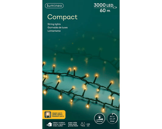Lichterkette COMPACT 3000 LED 60 m klassisch warm, grünes Kabel