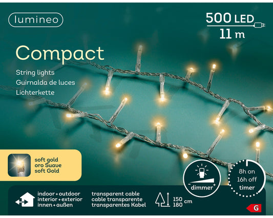 Lichterkette COMPACT 500 LED 11 m Soft Gold, transparentes Kabel