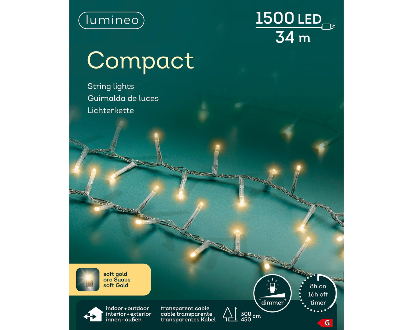 Lichterkette COMPACT 1500 LED 34 m Soft Gold, transparentes Kabel