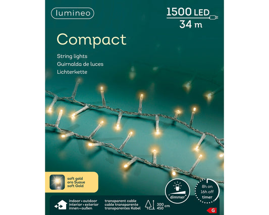 Lichterkette COMPACT 1500 LED 34 m Soft Gold, transparentes Kabel