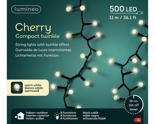 Lichterkette CHERRY Compact Twinkle 500 LED 11 m warm weiß, schwarzes Kabel