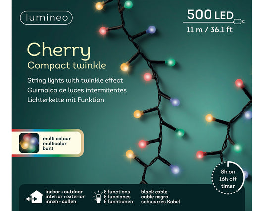 Lichterkette CHERRY Compact Twinkle 500 LED 11 m Bunt, schwarzes Kabel
