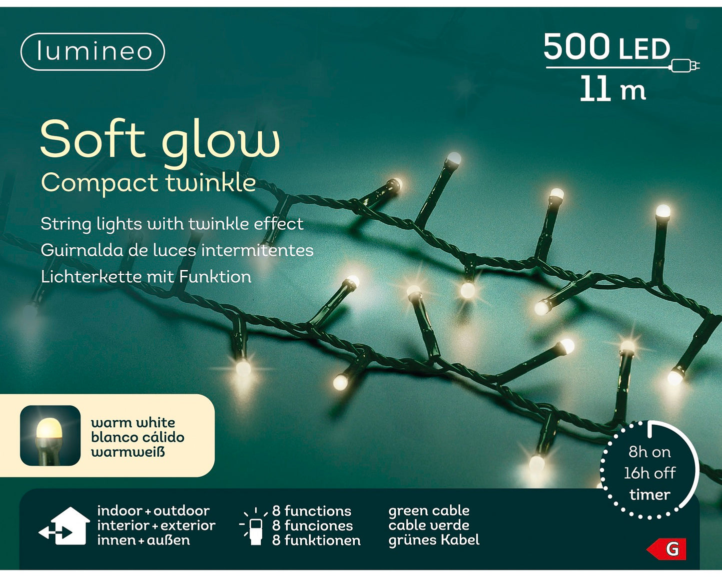 Lichterkette Soft Glow COMPACT TWINKLE 500 LED 11 m warm weiß, grünes Kabel