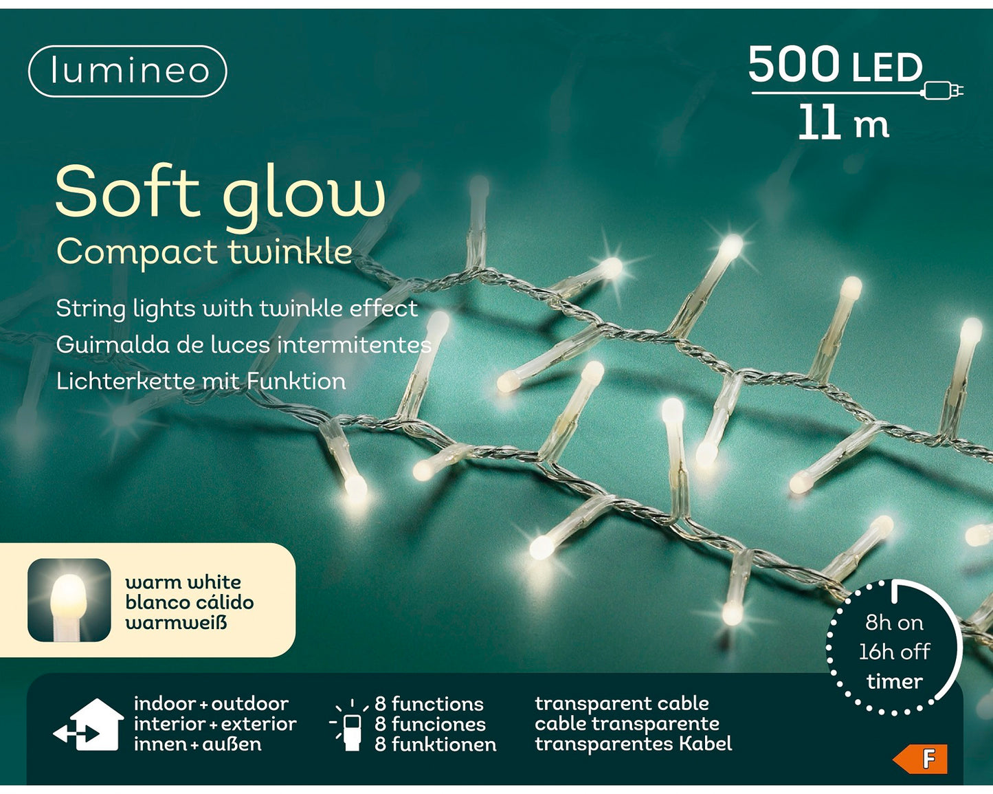 Lichterkette Soft Glow COMPACT TWINKLE 500 LED 11 m warm weiß, transparentes Kabel