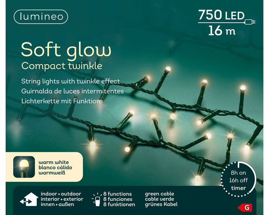 Lichterkette Soft Glow COMPACT TWINKLE 750 LED 16 m warm weiß, grünes Kabel