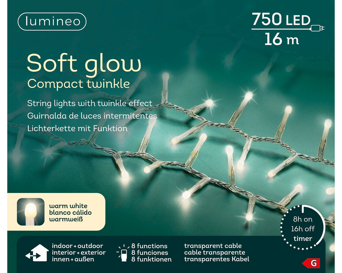 Lichterkette Soft Glow COMPACT TWINKLE 750 LED 16 m warm weiß, transparentes Kabel