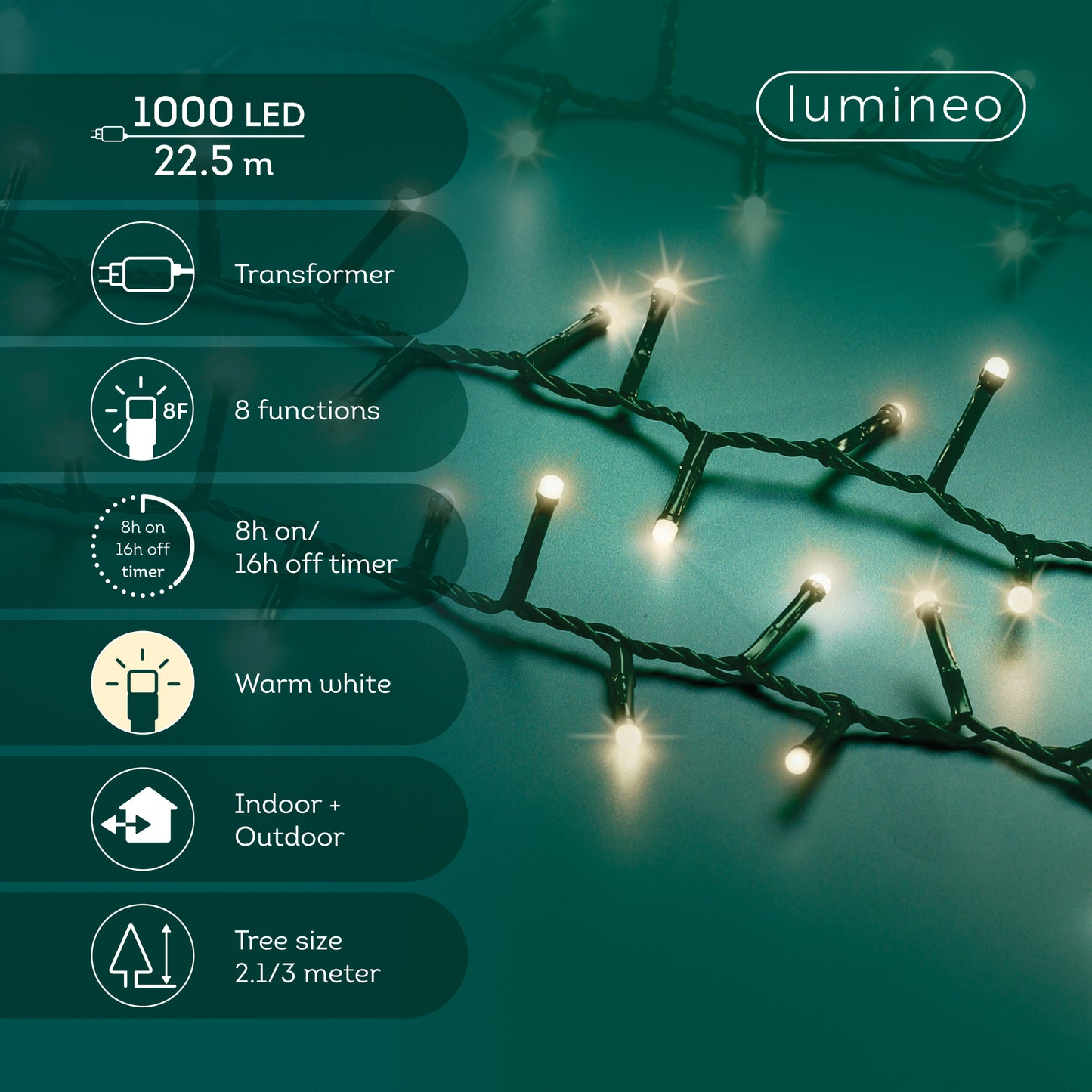 Lichterkette Soft Glow COMPACT TWINKLE 1000 LED 22,5 m warm weiß, grünes Kabel