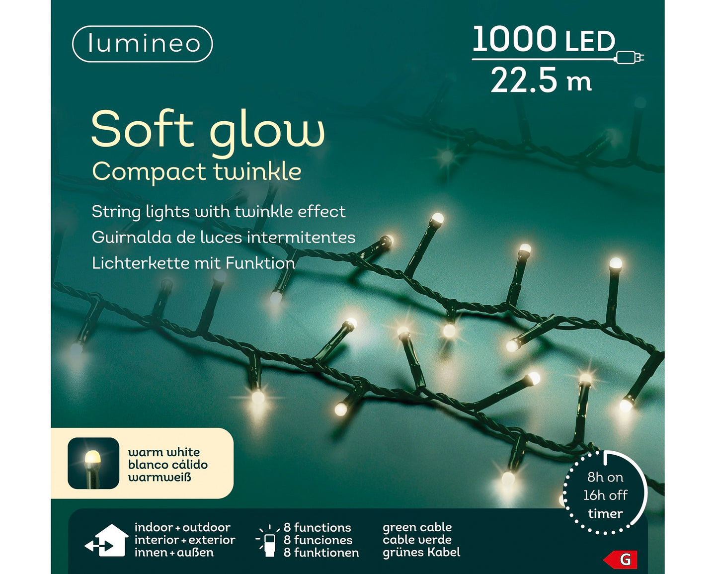 Lichterkette Soft Glow COMPACT TWINKLE 1000 LED 22,5 m warm weiß, grünes Kabel