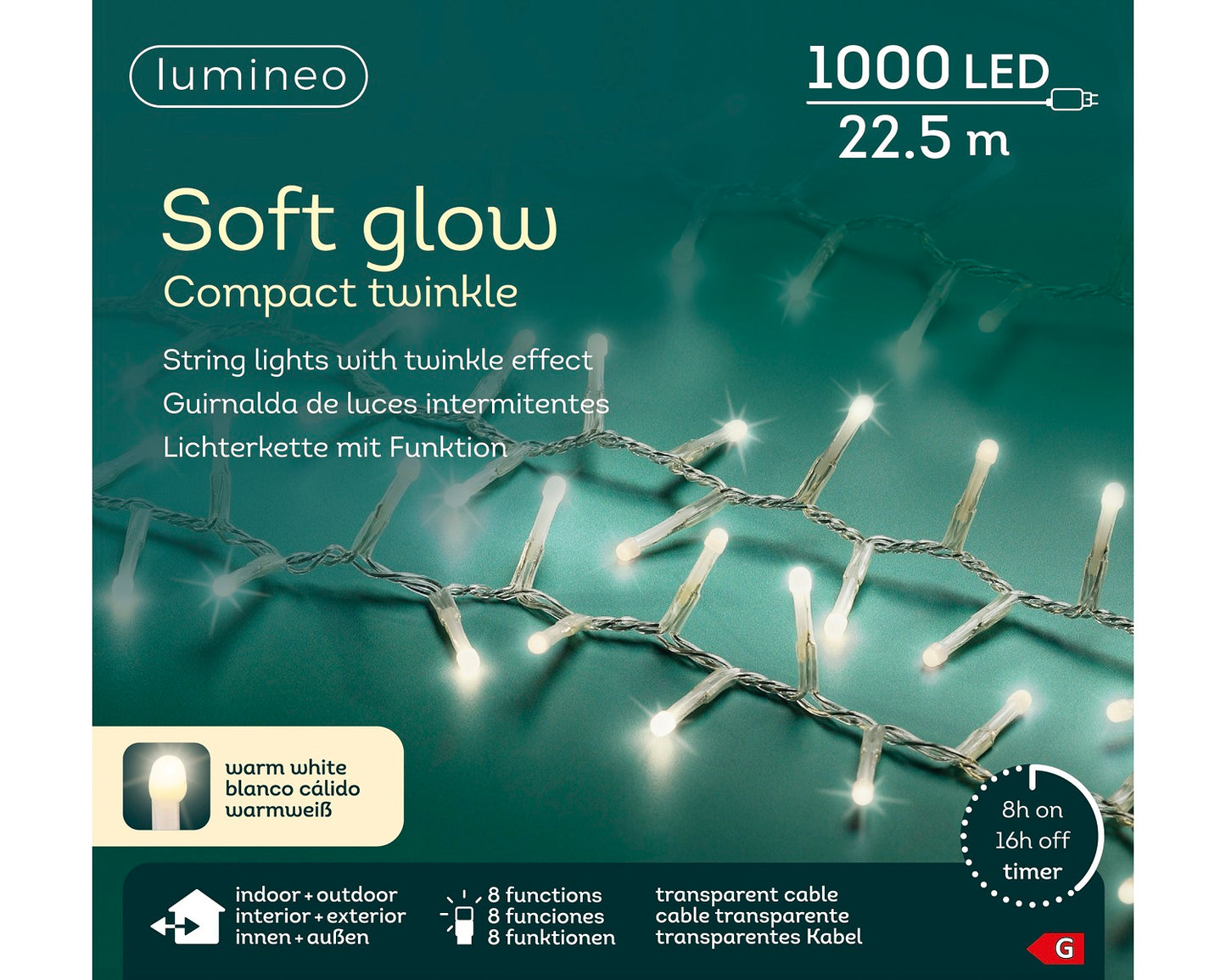 Lichterkette Soft Glow COMPACT TWINKLE 1000 LED 22,5 m warm weiß, transparentes Kabel