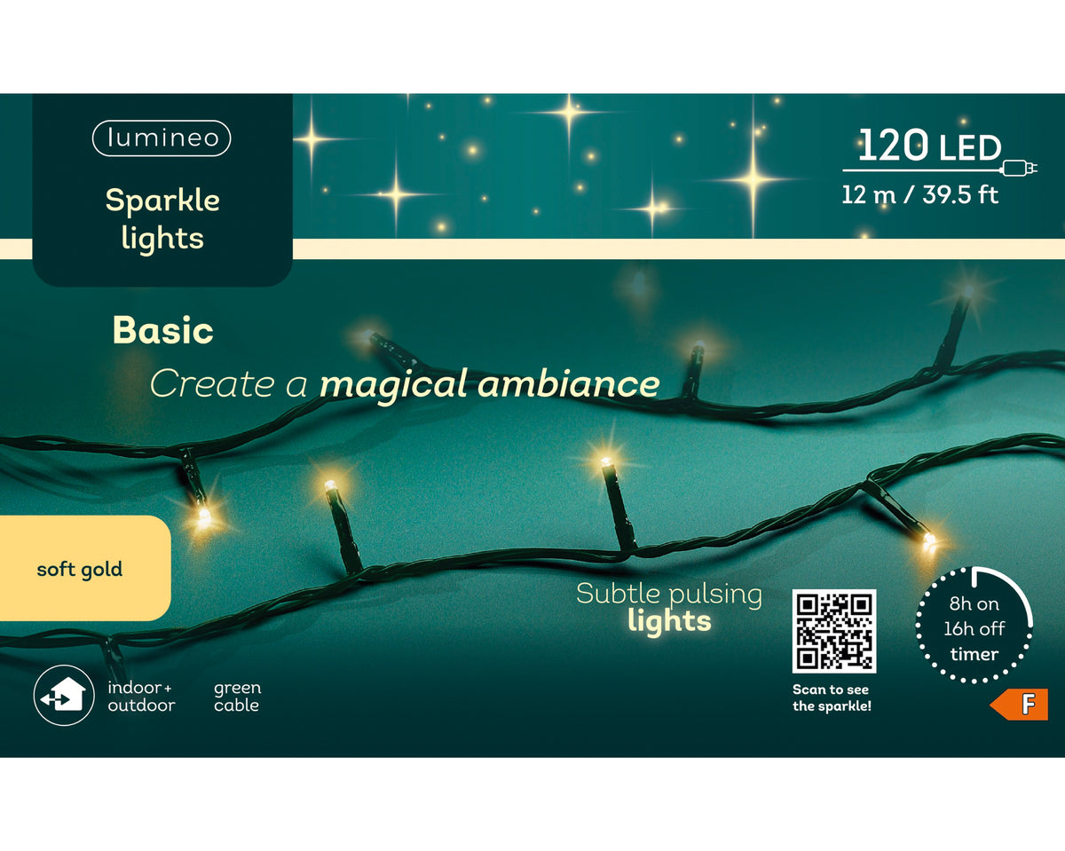 Lichterkette BASIC 120 LED 12 m, Soft Gold, grünes Kabel