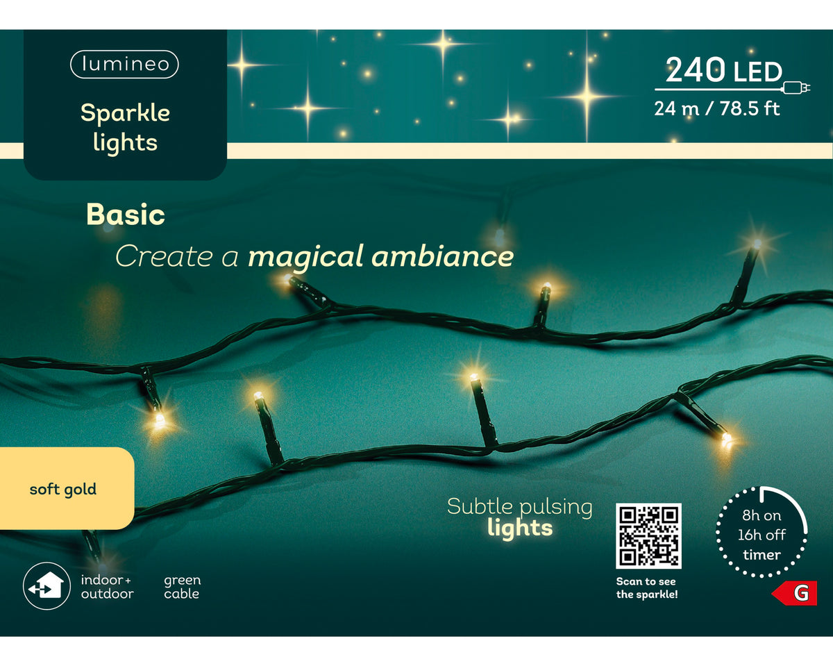 Lichterkette BASIC 240 LED 24 m, Soft Gold, grünes Kabel