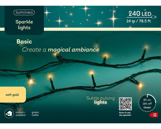 Lichterkette BASIC 240 LED 24 m, Soft Gold, grünes Kabel