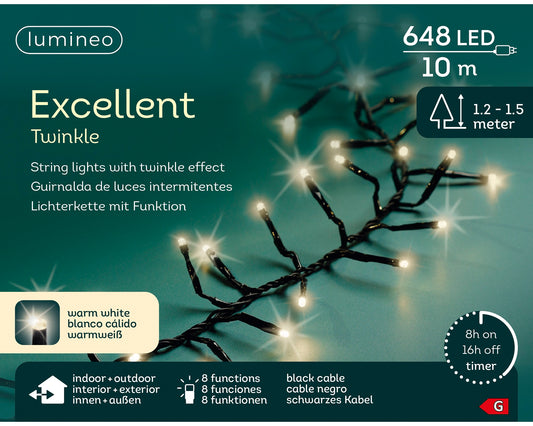 Lichterkette EXCELLENT TWINKLE 648 LED 10 m warm weiß, schwarzes Kabel