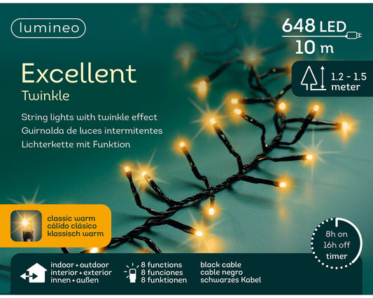 Lichterkette EXCELLENT TWINKLE 648 LED 10 m klassisch warm, schwarzes Kabel