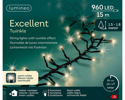 Lichterkette EXCELLENT TWINKLE 960 LED 15 m warm weiß, schwarzes Kabel