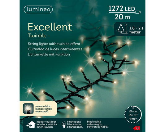 Lichterkette EXCELLENT TWINKLE 1272 LED 20 m warm weiß, schwarzes Kabel