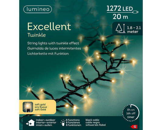 Lichterkette EXCELLENT TWINKLE 1272 LED 20 m Soft Gold schwarzes Kabel