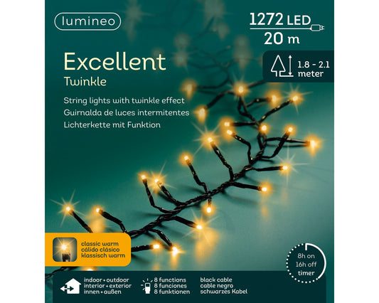 Lichterkette EXCELLENT TWINKLE 1272 LED 20 m klassisch warm, schwarzes Kabel