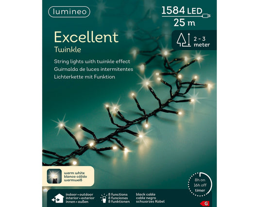 Lichterkette EXCELLENT TWINKLE 1584 LED 25 m warm weiß, schwarzes Kabel