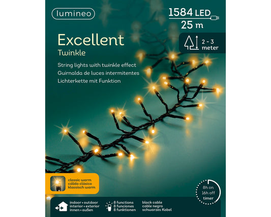 Lichterkette EXCELLENT TWINKLE 1584 LED 25 m klassisch warm, schwarzes Kabel