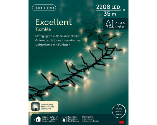 Lichterkette EXCELLENT TWINKLE 2208 LED 35 m warm weiß, schwarzes Kabel