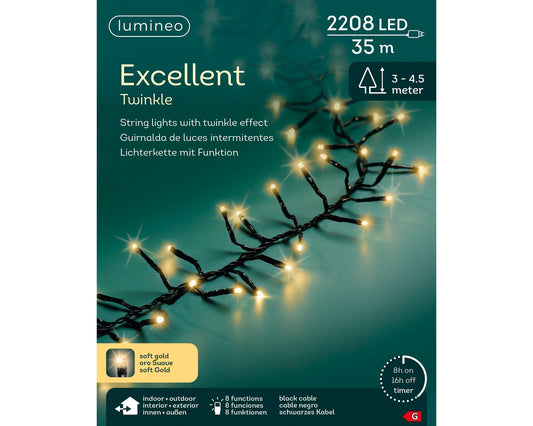 Lichterkette EXCELLENT TWINKLE 2208 LED 35 m Soft Gold schwarzes Kabel