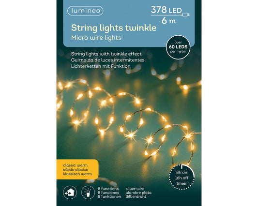 Lichterkette STRING LIGHTS TWINKLE 378 LED 6 m, klassisch warm, Silberdraht