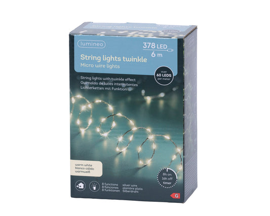 Lichterkette STRING LIGHTS TWINKLE 378 LED 6 m, warm weiß, Silberdraht
