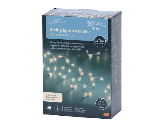 Lichterkette STRING LIGHTS TWINKLE 567 LED 9 m, warm weiß, Silberdraht