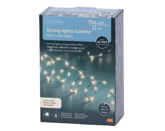 Lichterkette STRING LIGHTS TWINKLE 756 LED 12 m, warm weiß, Silberdraht