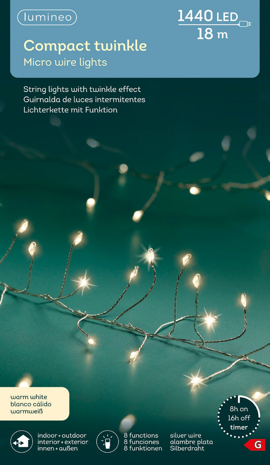 Micro-LED COMPACT TWINKLE 1440 LED 18 m warm weiß, Silberdraht