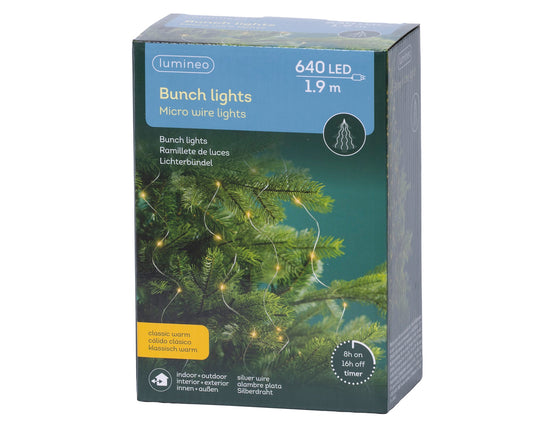 Lichterbündel BUNCH LIGHTS 640 LED 1,9 m klassisch warm, Silberdraht