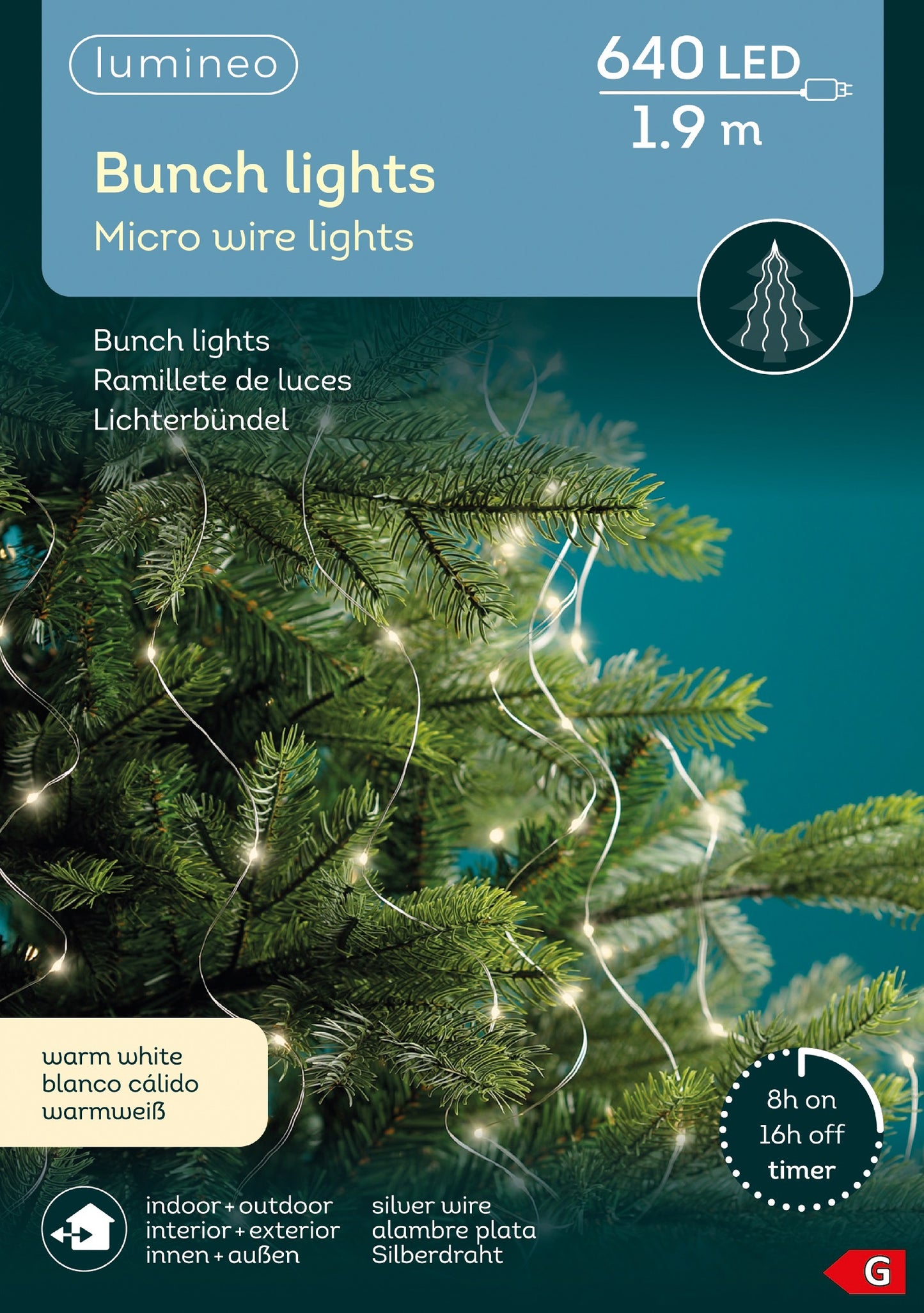 Lichterbündel BUNCH LIGHTS 640 LED 1,9 m warm weiß, Silberdraht