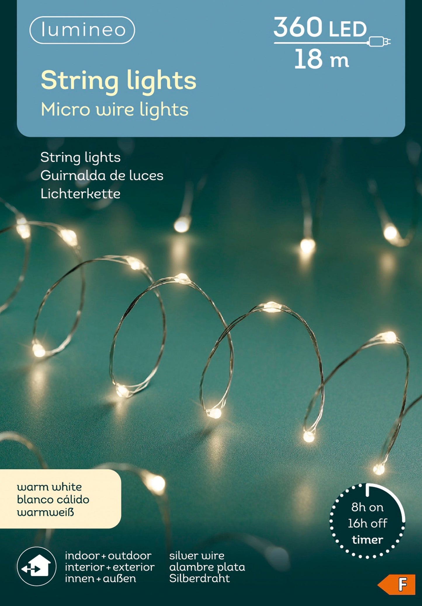 Lichterkette STRING LIGHTS 360 LED 18 m warm weiß, Silberdraht