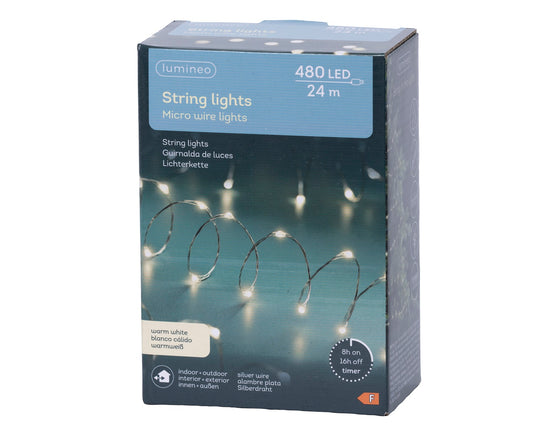 Lichterkette STRING LIGHTS 480 LED 24 m warm weiß, Silberdraht