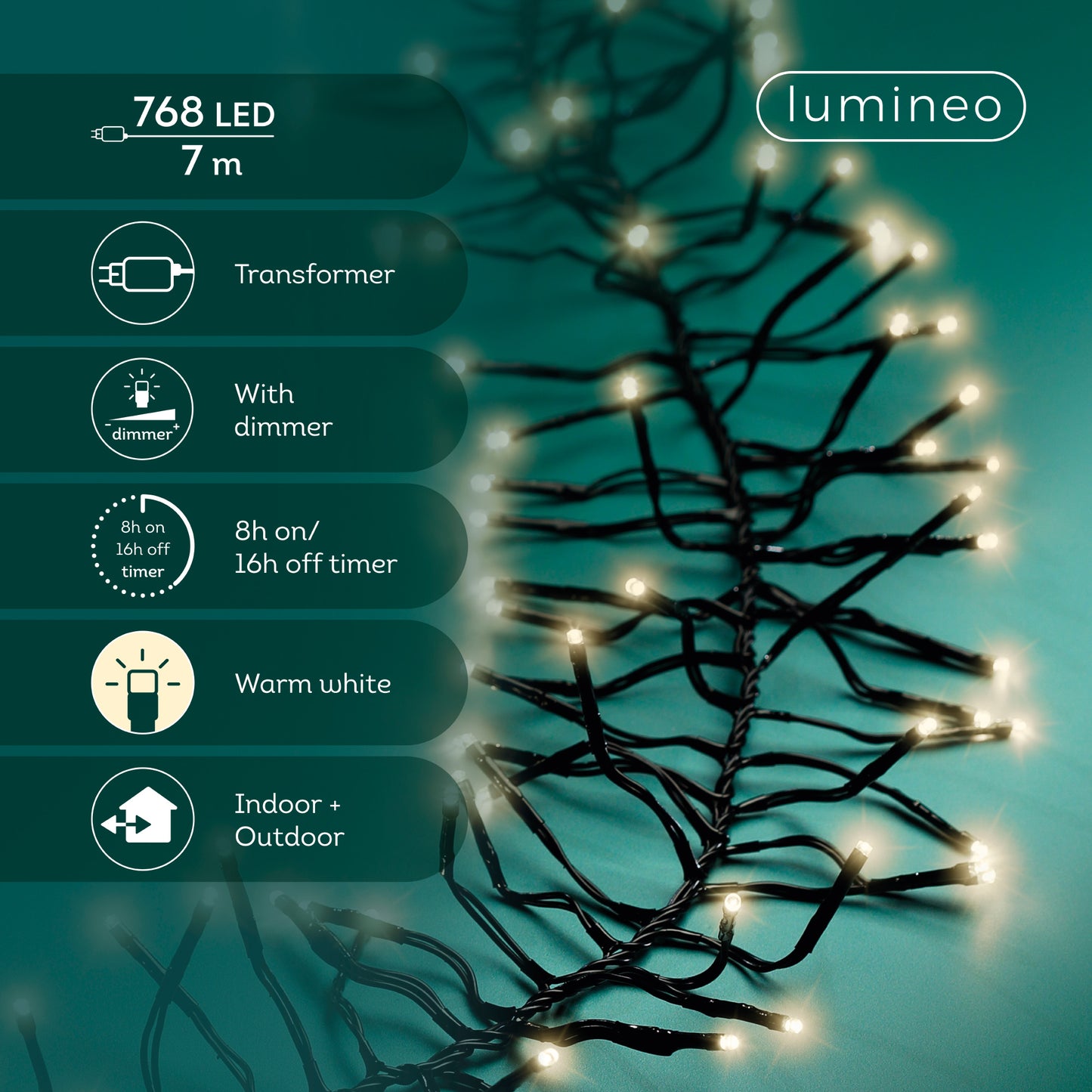 Lichterkette CLUSTER 768 LED 7 m warm weiß, schwarzes Kabel