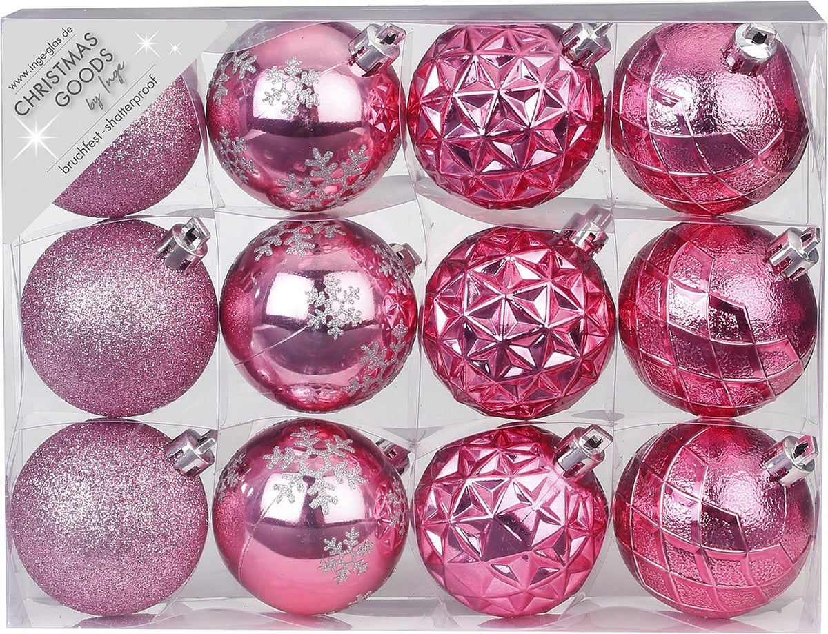Inge's Christmas Decor Weihnachtskugeln 12 Stück 6 cm Rosa, Kunststoff