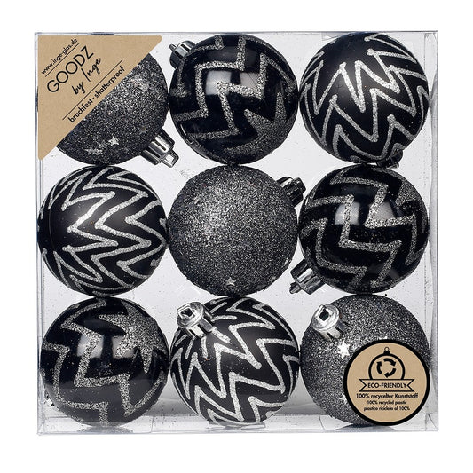 Weihnachtskugeln 9 Stück 6 cm Schwarz, Kunststoff