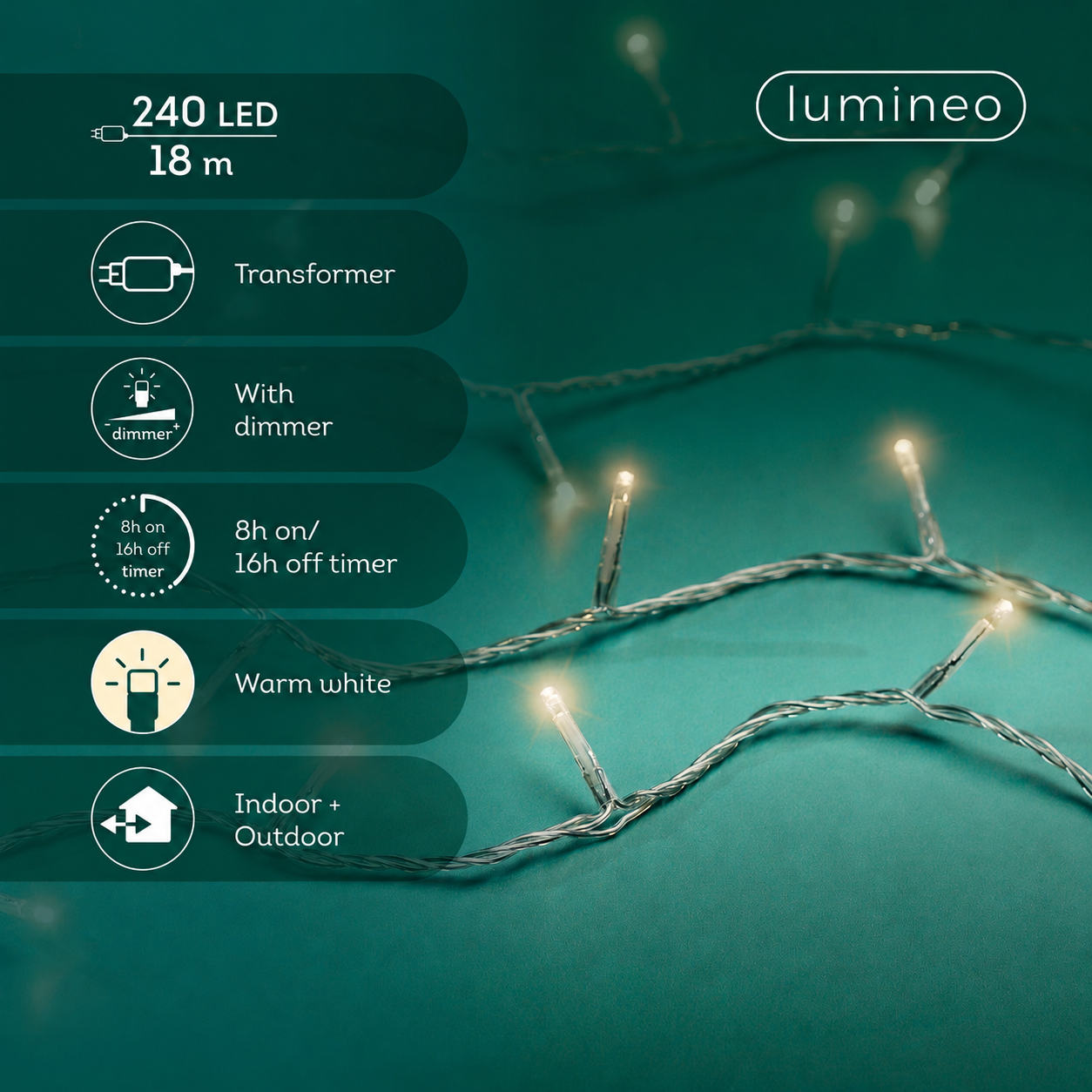 Lichterkette BASIC 240 LED 18 m warm weiß, transparentes Kabel