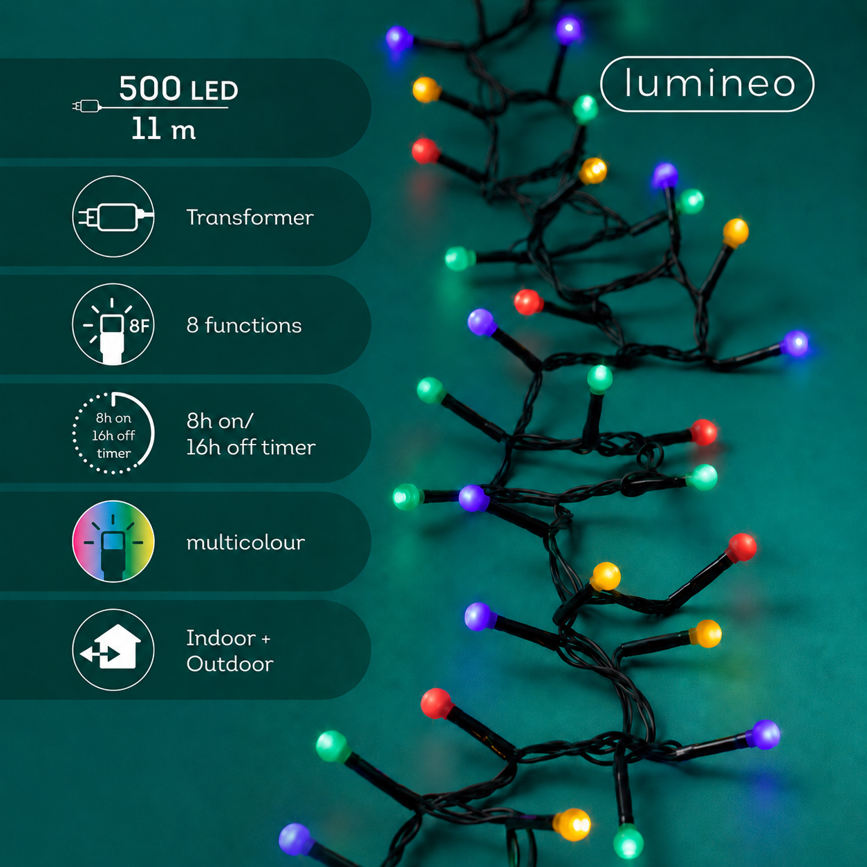 Lichterkette CHERRY Compact Twinkle 500 LED 11 m Bunt, schwarzes Kabel