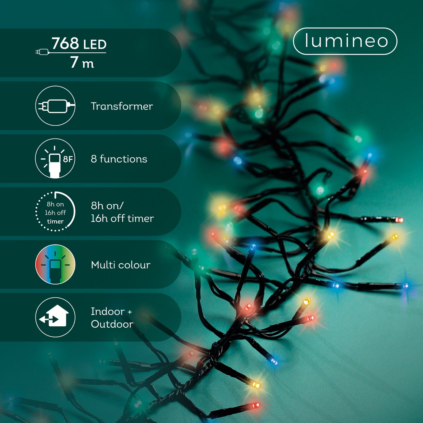 Lichterkette CLUSTER TWINKLE 768 LED 7 m BUNT, schwarzes Kabel